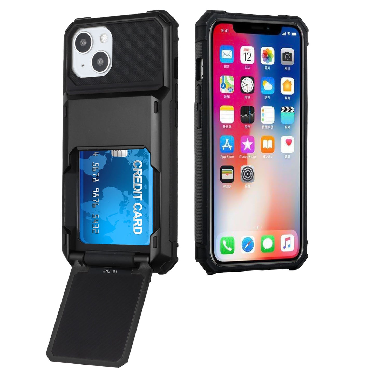 Apple iPhone SE2/8/7 Business Multiple Card Holder (Upto 5 Cards) Shockproof Hybrid Case Cover - Black (1104973)