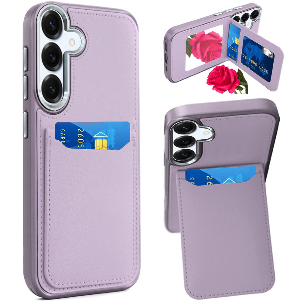 Samsung A16 5G Card Holder with Mirror Inside PU Leather Hybrid Case - Light Purple ( 1103683) (MSRP $59.99)
