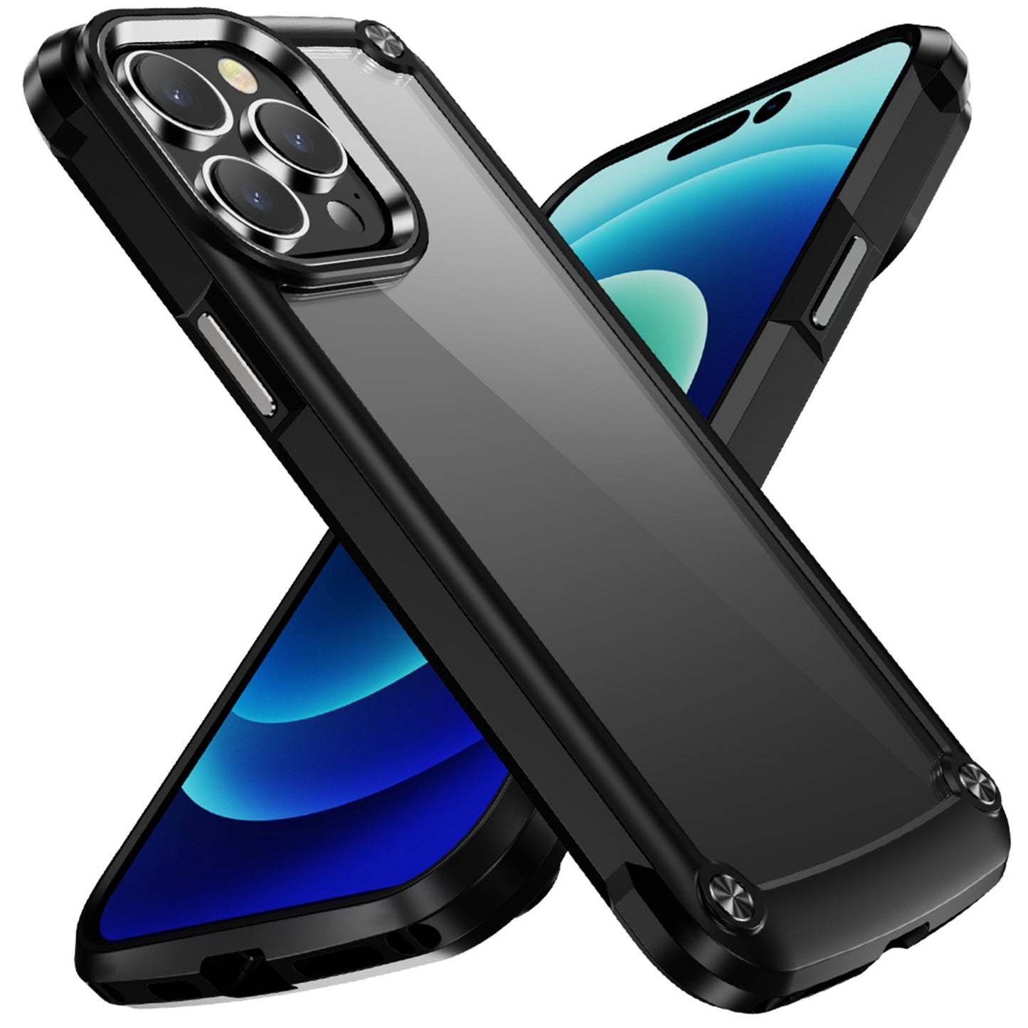Apple iPhone 12 & iPhone 12 Pro Ultimate CaseX Transparent Hybrid Case with Metal Buttons And Camera Edges - Black (1106745)