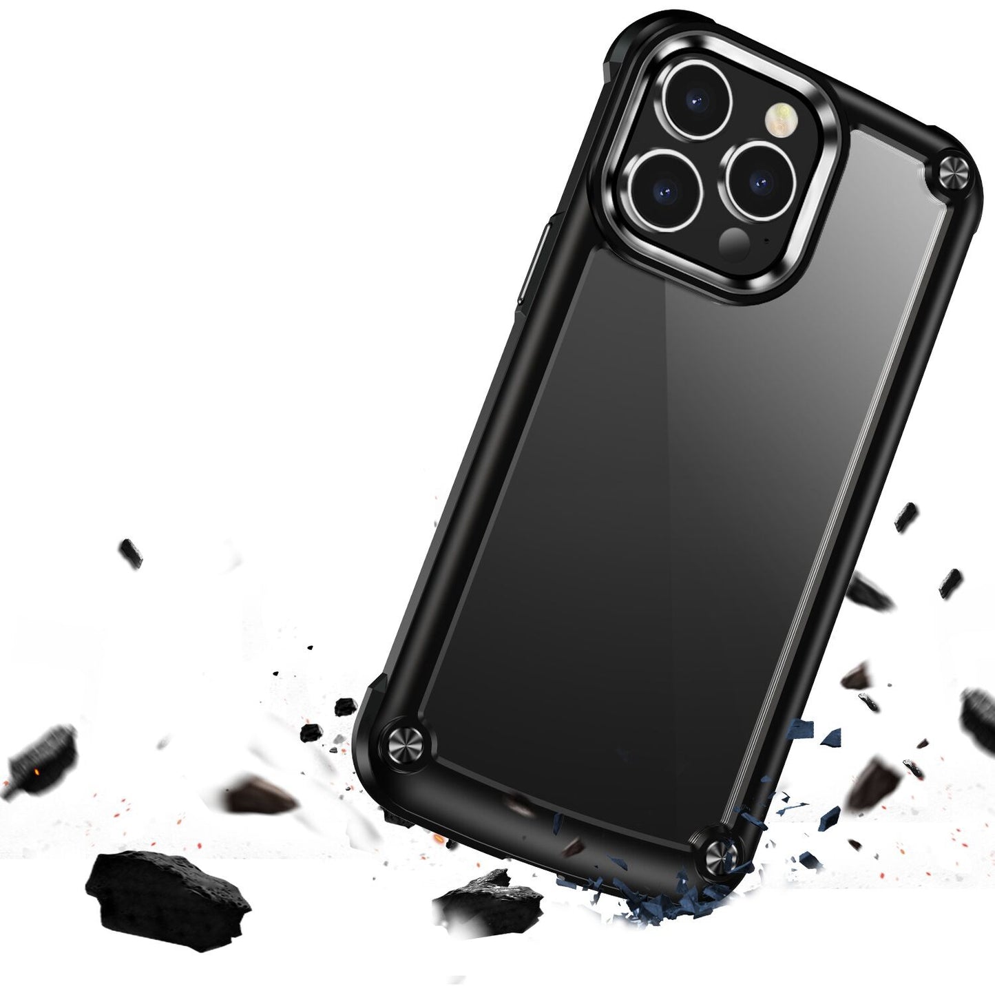 Apple iPhone 12 & iPhone 12 Pro Ultimate CaseX Transparent Hybrid Case with Metal Buttons And Camera Edges - Black (1106745)