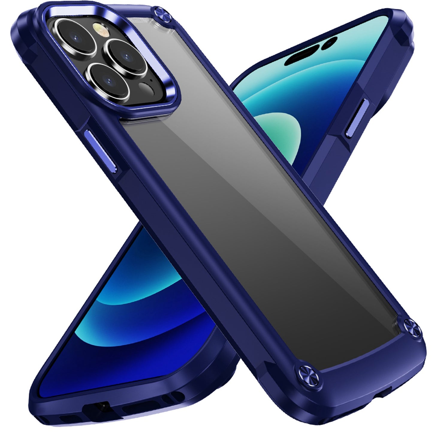 Apple iPhone 12 & iPhone 12 Pro Ultimate CaseX Transparent Hybrid Case with Metal Buttons And Camera Edges - Blue (1106746)