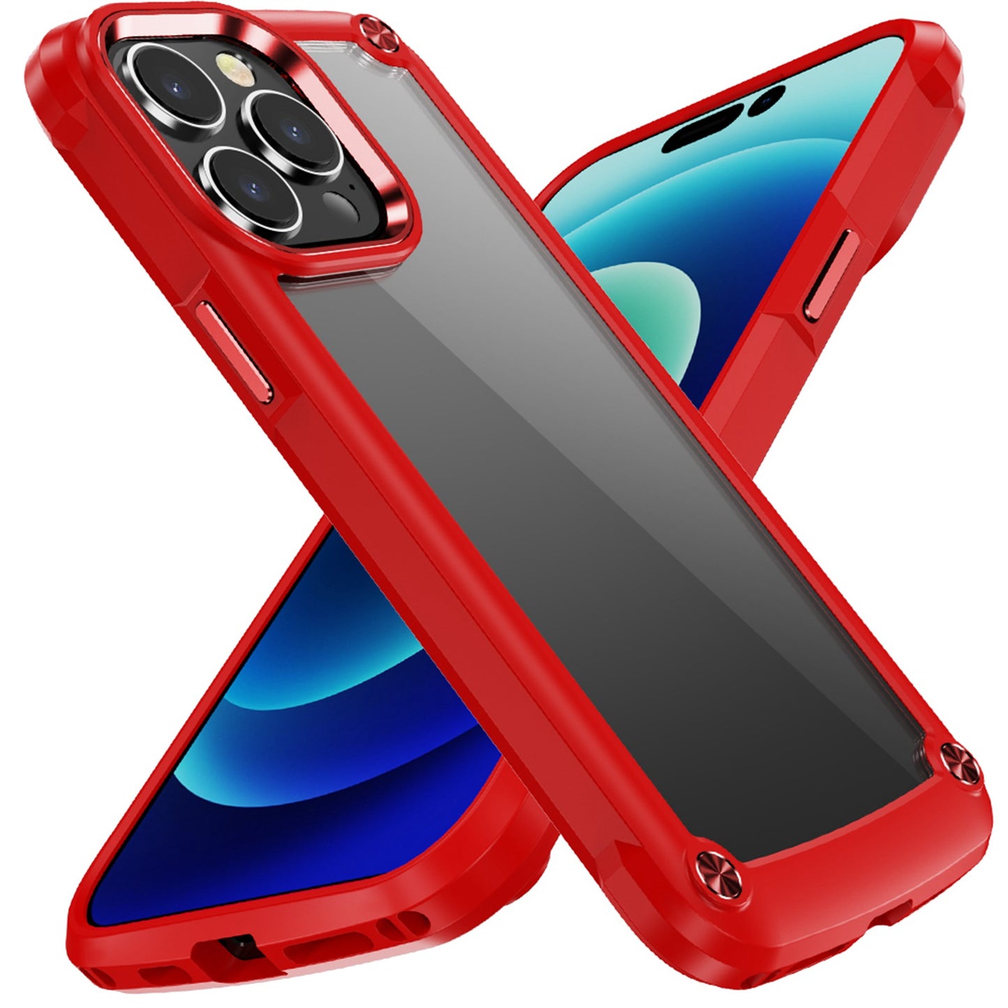 Apple iPhone 12 & iPhone 12 Pro Ultimate CaseX Transparent Hybrid Case with Metal Buttons And Camera Edges - Red (1106747)