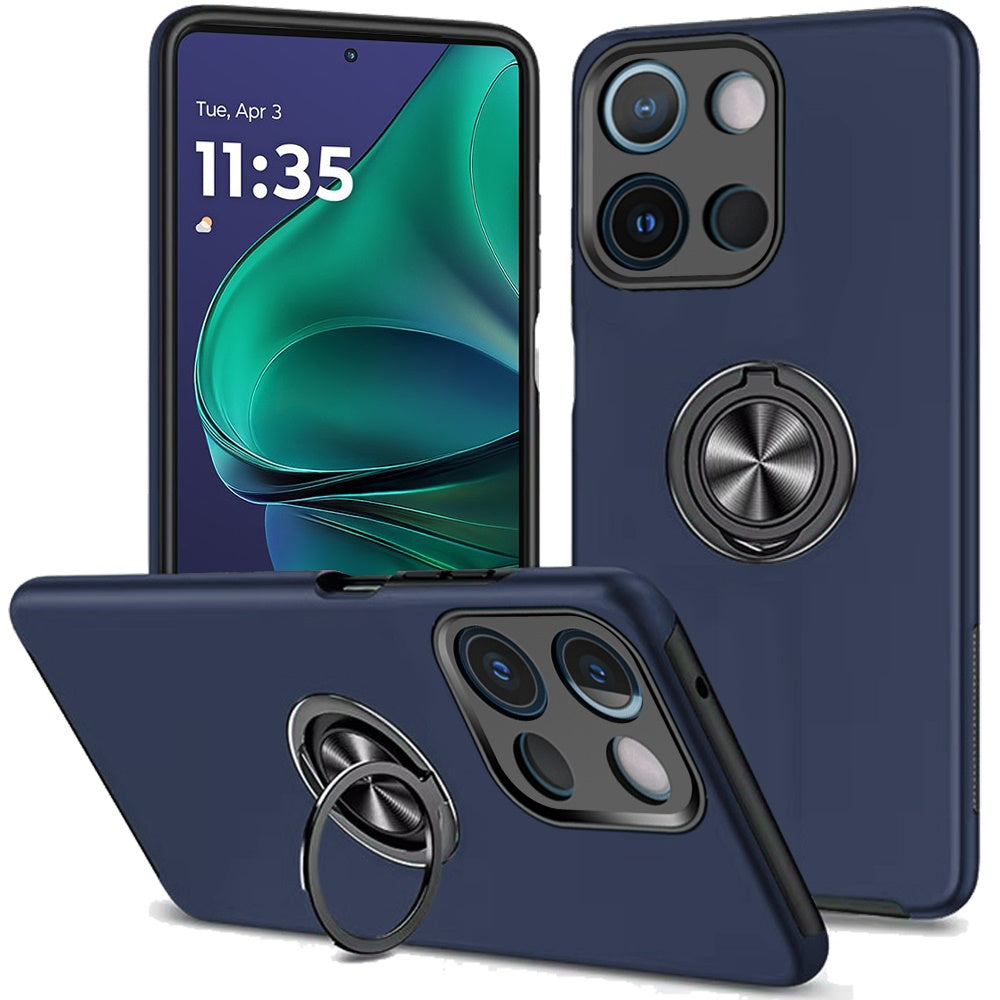 Moto G Stylus 5G 2025 CHIEF Oil Painted Magnetic Ring Stand Hybrid Case Cover - Dark Blue (1102850)