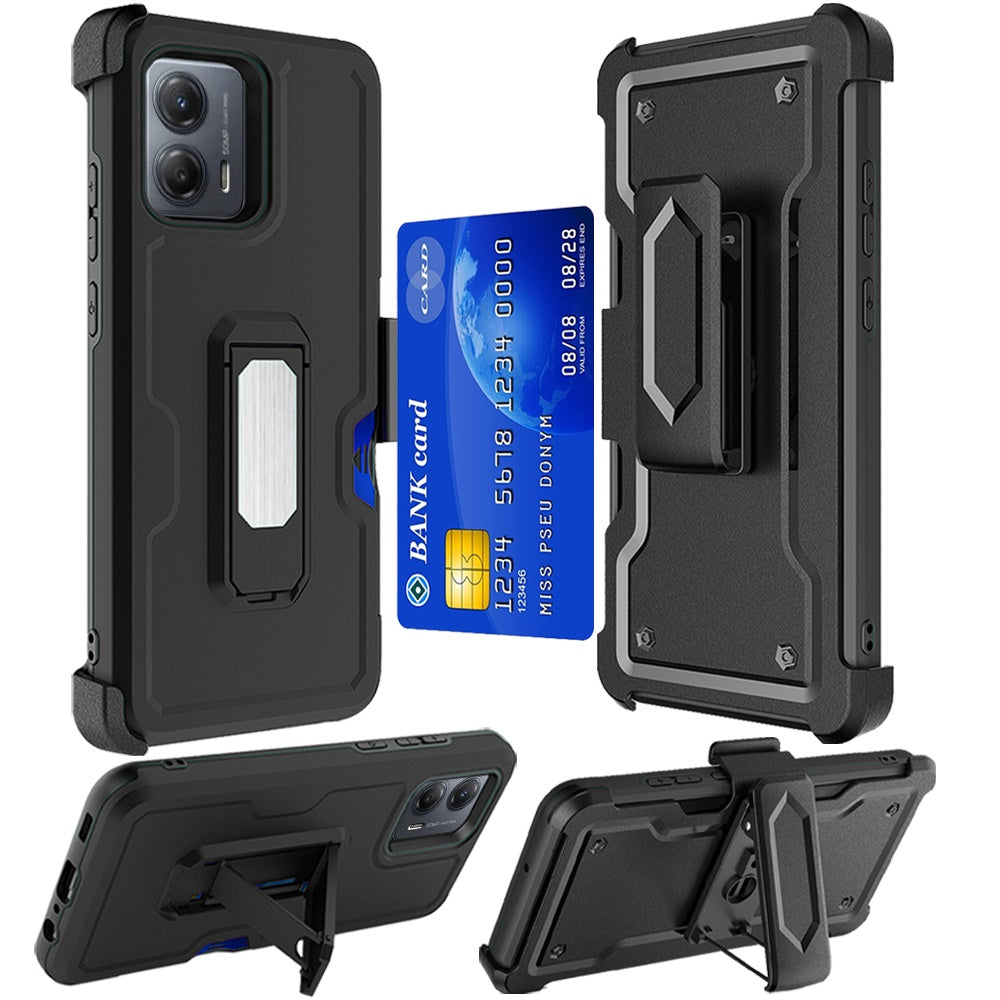 Motorola MOTO G 5G 2023 CARD Holster with Kickstand Clip Hybrid Case Cover - Black (1105836)
