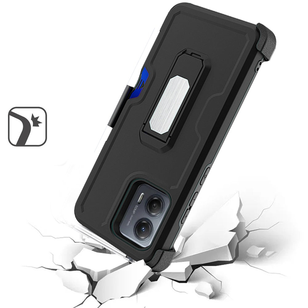 Motorola MOTO G 5G 2023 CARD Holster with Kickstand Clip Hybrid Case Cover - Black (1105836)