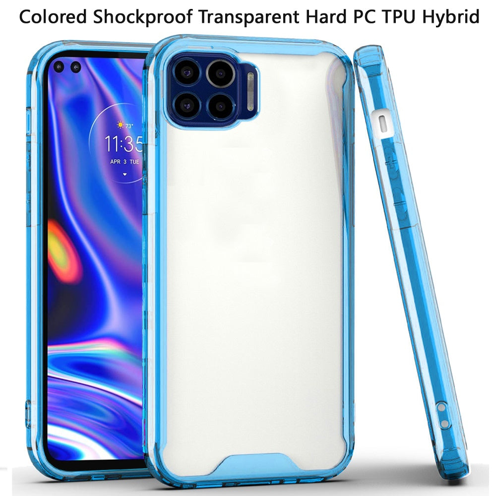 Moto One 5G, Moto G 5G Plus Colored Shockproof Transparent Hard PC TPU Hybrid Case Cover - Clear/Blue (1101976)