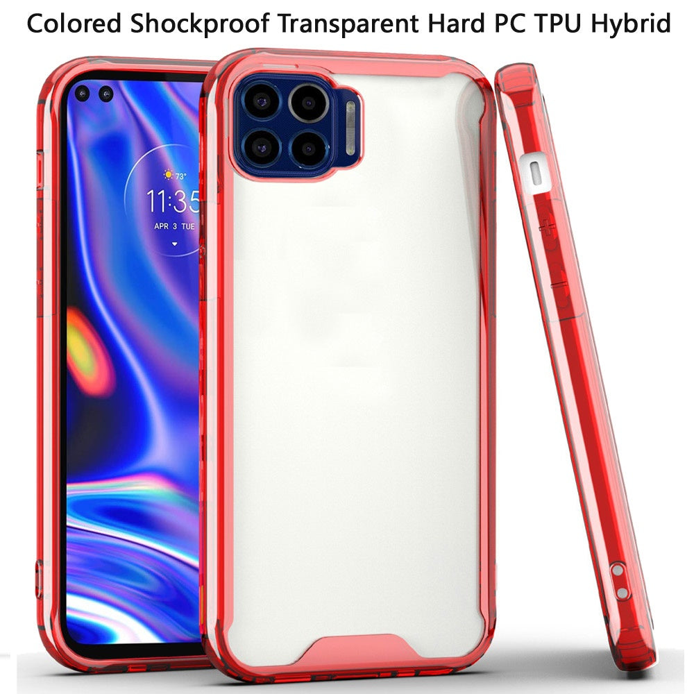 Moto One 5G, Moto G 5G Plus Colored Shockproof Transparent Hard PC TPU Hybrid Case Cover - Clear/Red (1101978)
