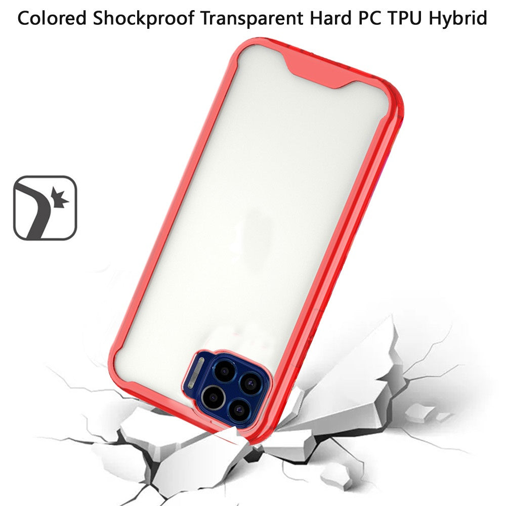 Moto One 5G, Moto G 5G Plus Colored Shockproof Transparent Hard PC TPU Hybrid Case Cover - Clear/Red (1101978)