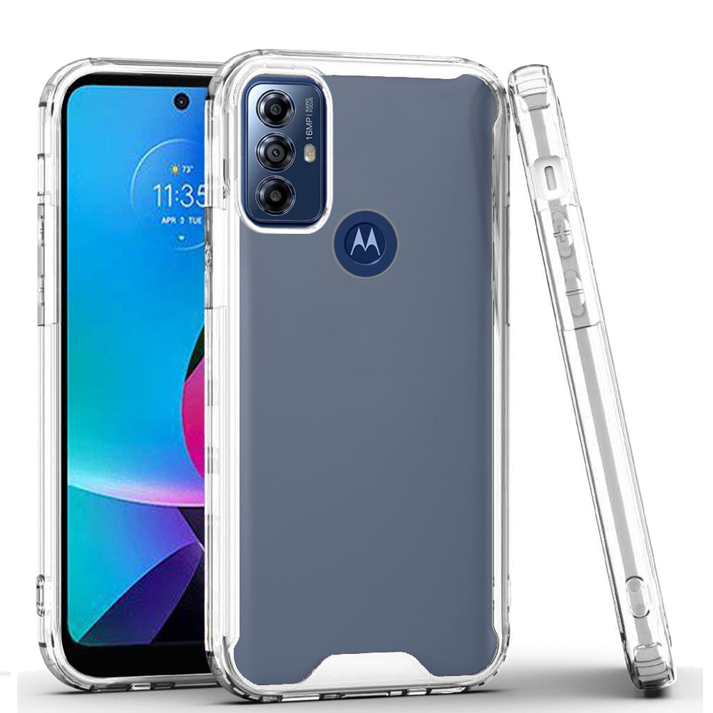 Moto G Play 2023, G Pure, G Power (2022) Colored Shockproof Transparent Hard PC TPU Hybrid Case Cover - Clear/Clear (1105730)