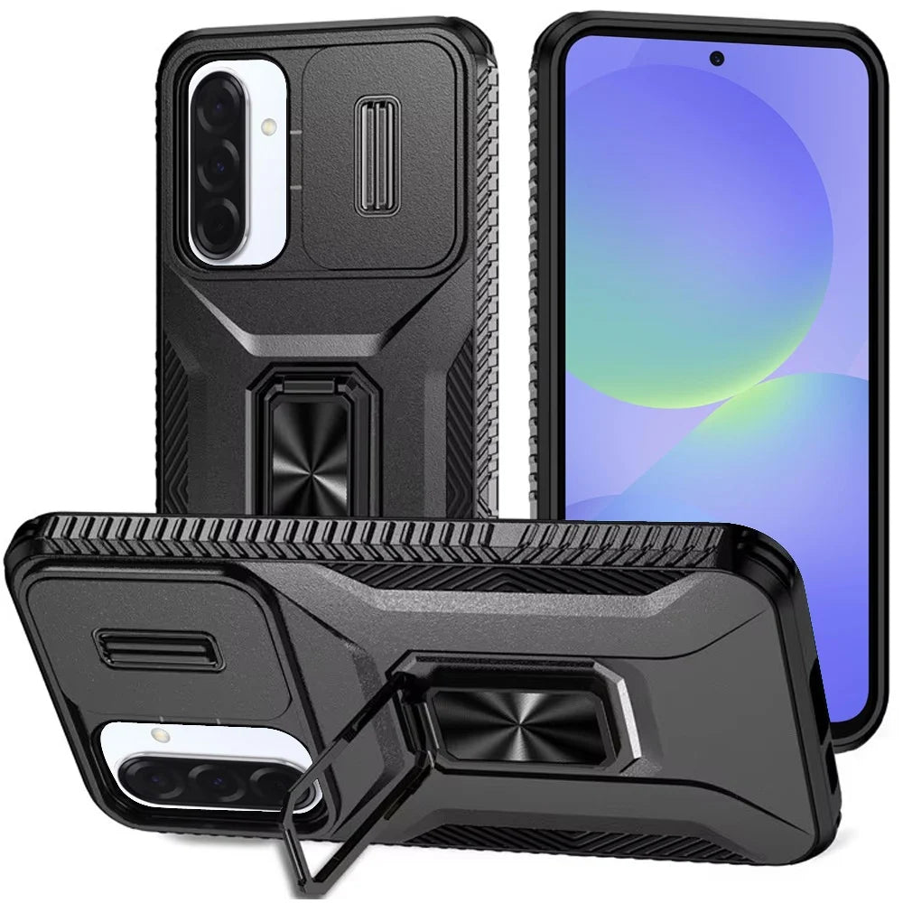 Samsung Galaxy A37 Complete Magnetic Metal Ring Stand Camera Protection Hybrid - Black ( 1107845) (MSRP $49.99)