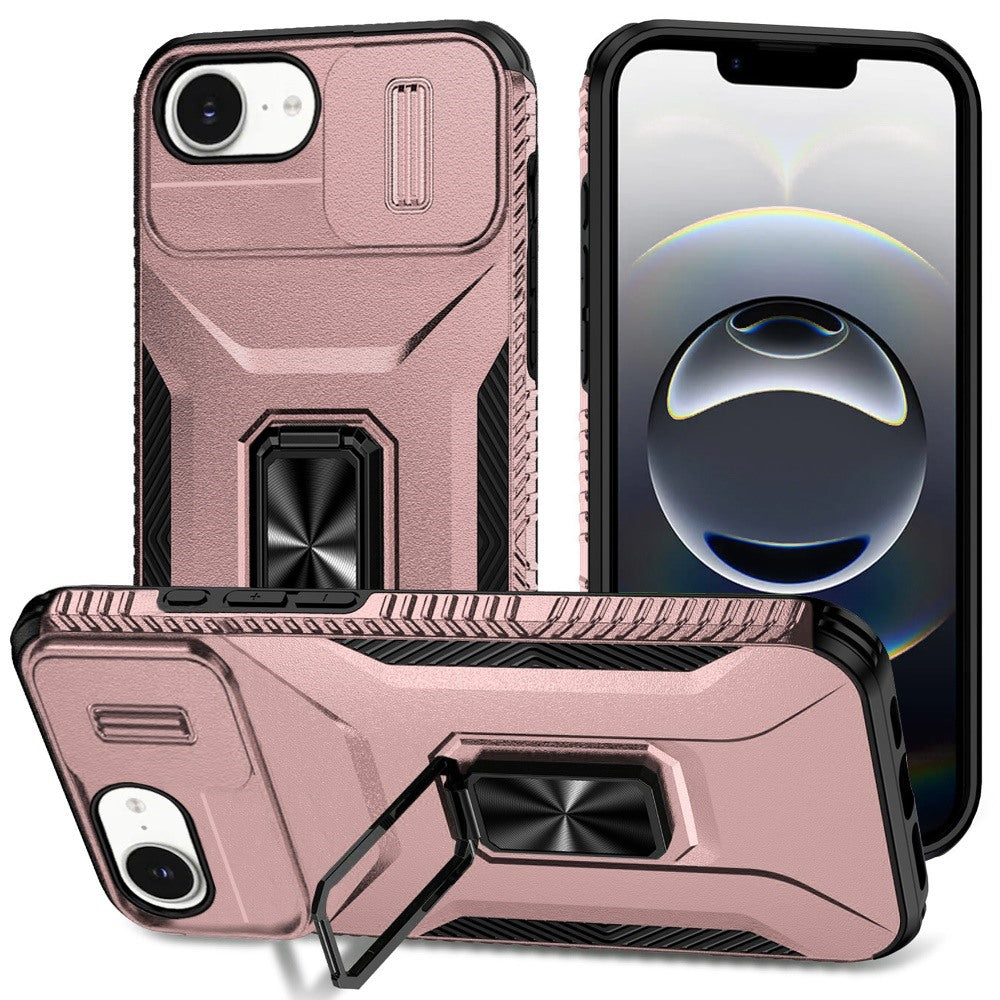 iPhone 16E (E edition) / SE4 (2025) Complete Magnetic Metal Ring Stand Camera Protection Hybrid - Rose Gold (1102794)