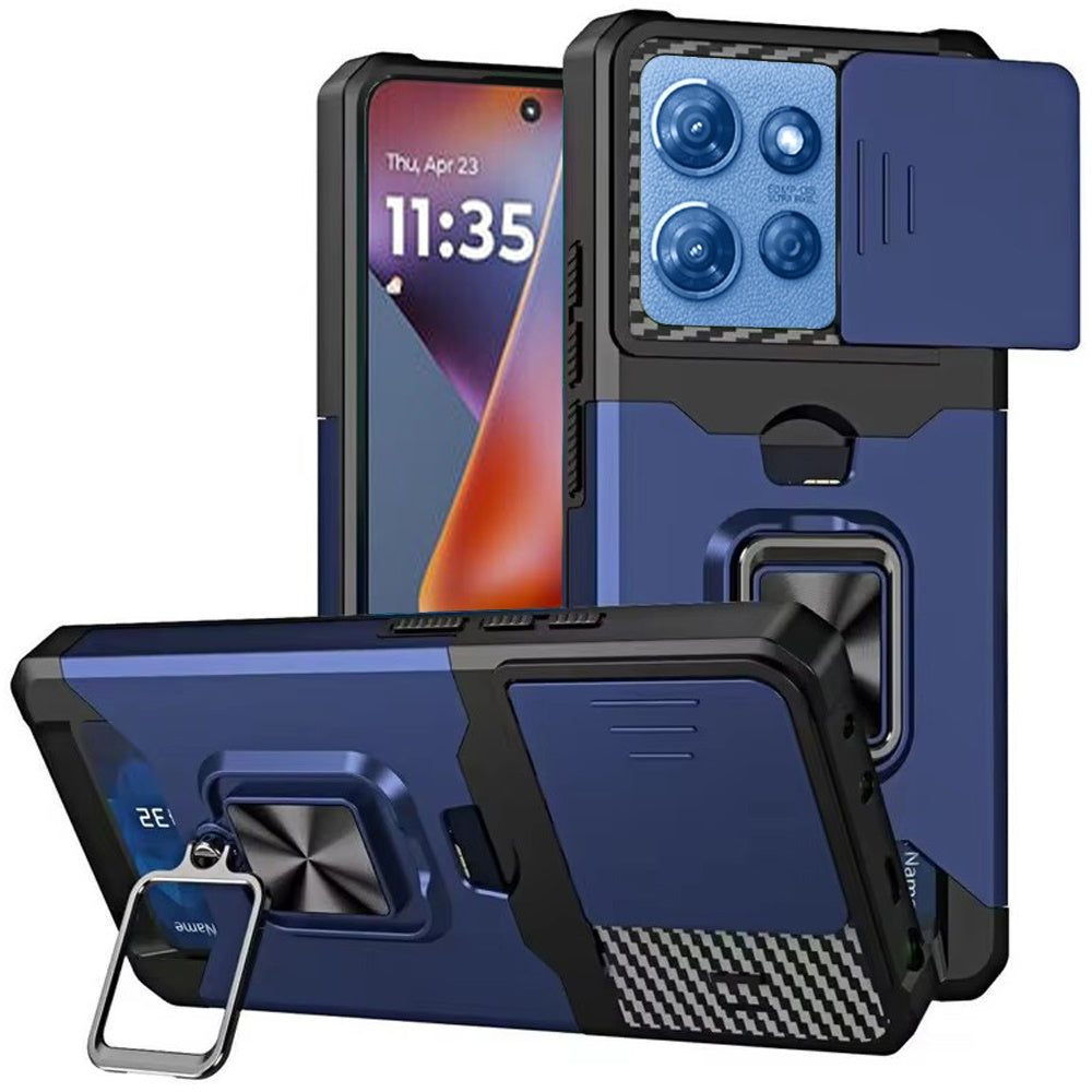 Motorola Moto G 5G 2025 Multi-Functional Card Magnetic Ring Stand Hybrid Camera Case Cover - Blue ( 1103350) (MSRP $39.99)