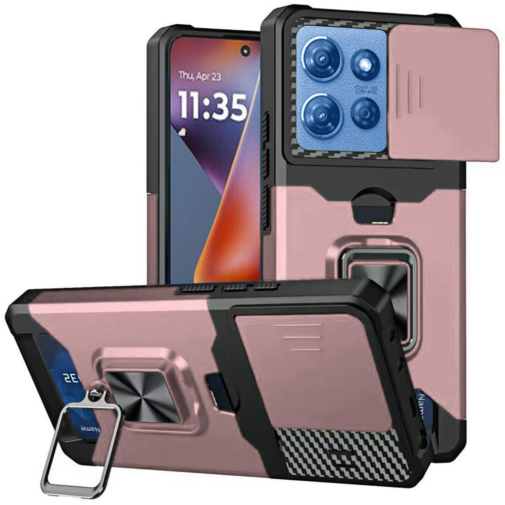 Motorola Moto G 5G 2025 Multi-Functional Card Magnetic Ring Stand Hybrid Camera Case Cover - Rose Gold ( 1103351) (MSRP $39.99)