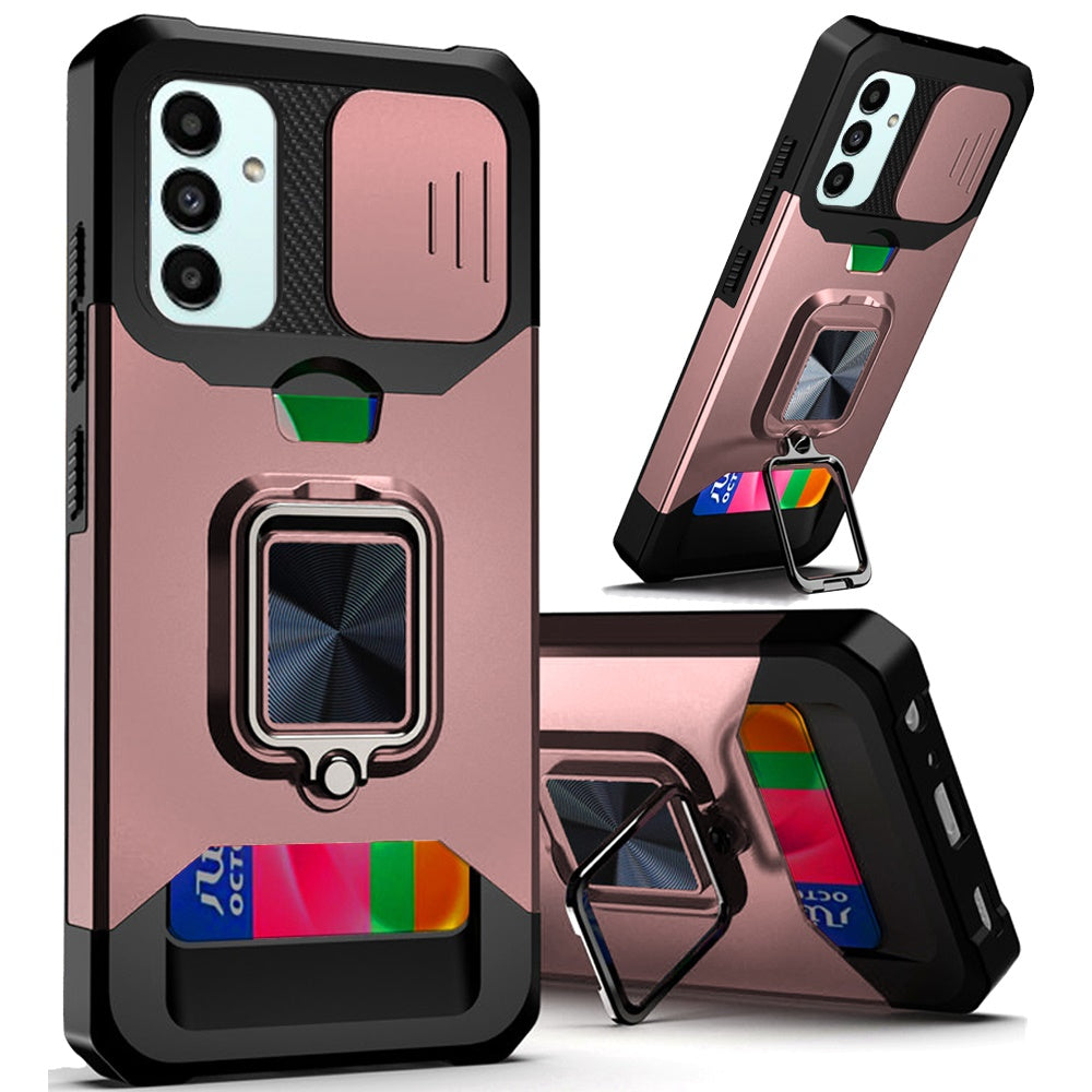Samsung A13 5G, A04s Multi-Functional Card Magnetic Ring Stand Hybrid Camera Case Cover - Rose Gold(1105222)