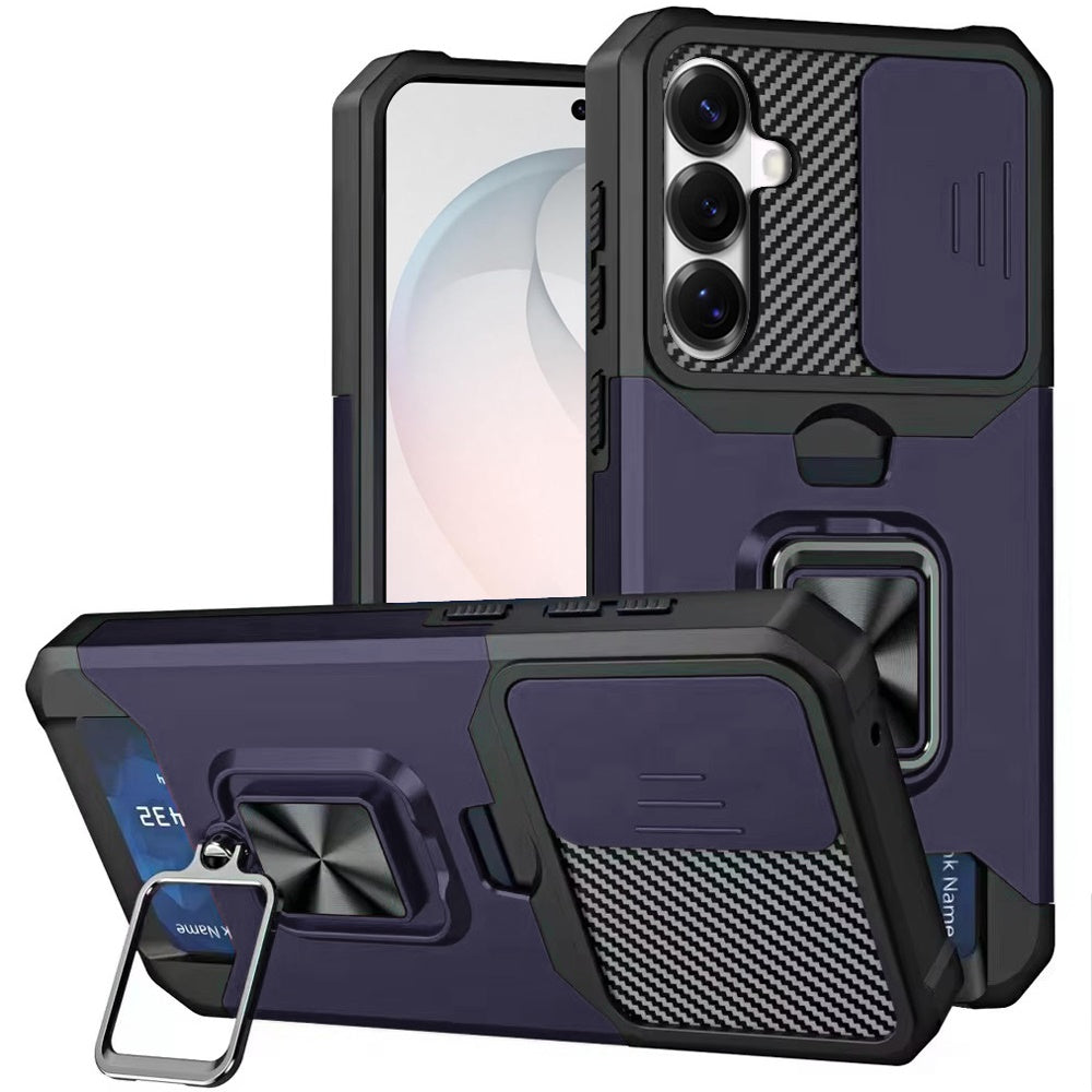 Samsung Galaxy s26 FE Multi-Functional Card Magnetic Ring Stand Hybrid Camera Case Cover - Dark Purple (1108161) (MSRP $49.99)