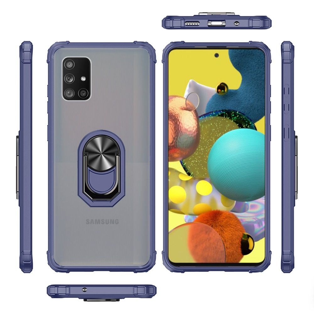 Galaxy A51 5G Transparent Magnetic Ring Kickstand Case Cover - Clear/Blue (10352)