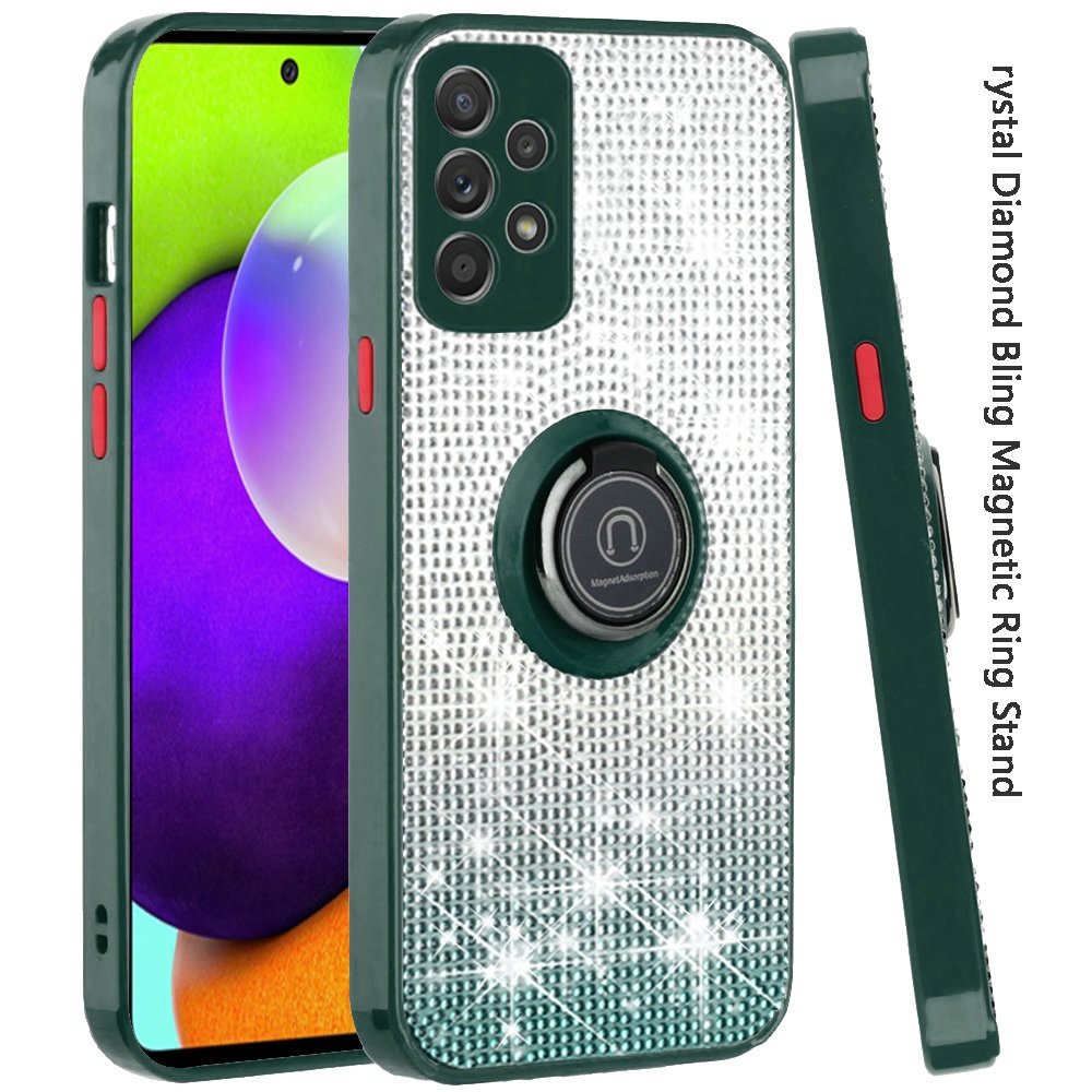 Samsung Galaxy A52 5G Crystal Diamond Bling Magnetic Ring Stand Case Cover - Two Tone Green (1101390)