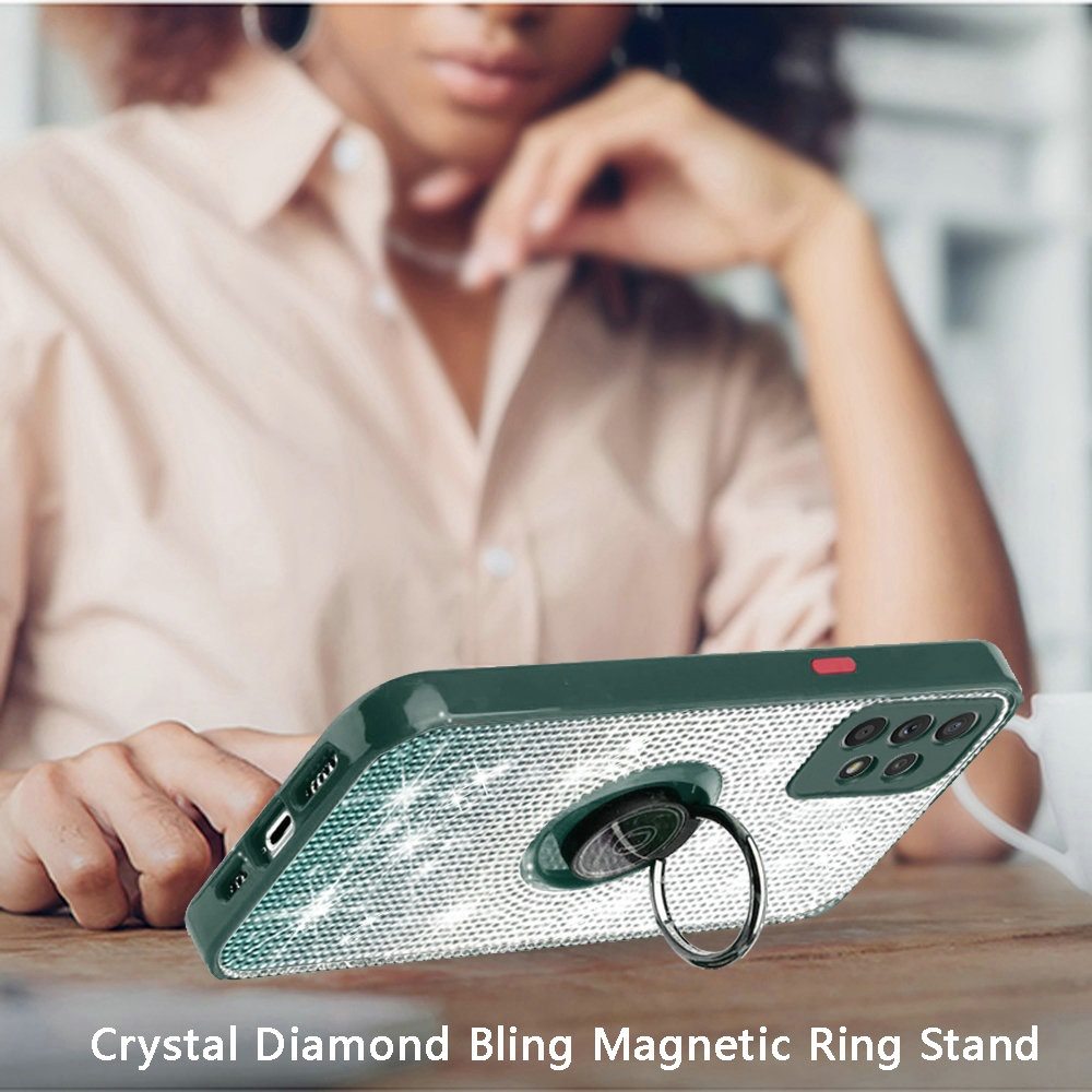 Samsung Galaxy A52 5G Crystal Diamond Bling Magnetic Ring Stand Case Cover - Two Tone Green (1101390)
