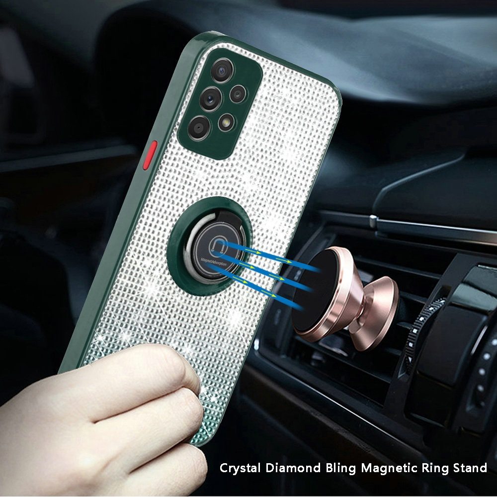 Samsung Galaxy A52 5G Crystal Diamond Bling Magnetic Ring Stand Case Cover - Two Tone Green (1101390)