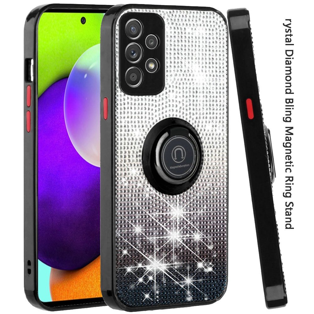 Samsung Galaxy A52 5G Crystal Diamond Bling Magnetic Ring Stand Case Cover - Two Tone Black (1101391)