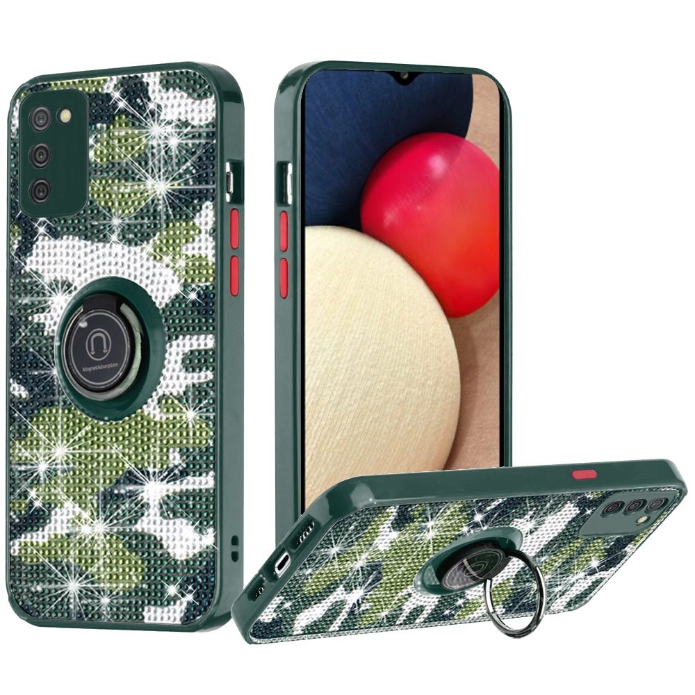 Samsung A02s Crystal Diamond Bling Magnetic Ring Stand Case Cover - CAMO D (1101403)