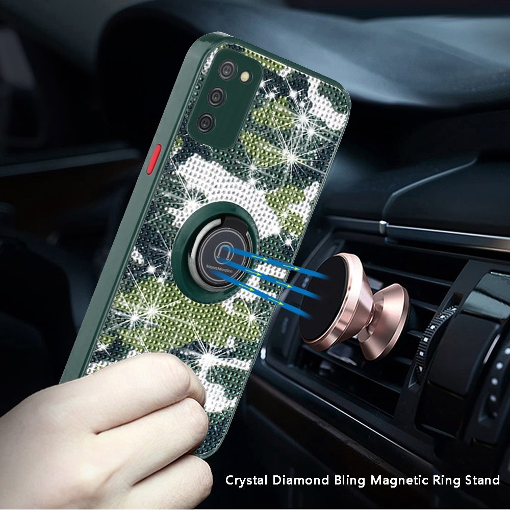 Samsung A02s Crystal Diamond Bling Magnetic Ring Stand Case Cover - CAMO D (1101403)