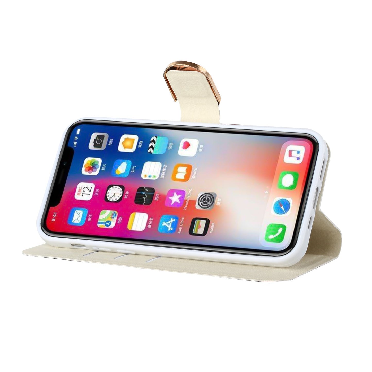 Apple iPhone 13 Mini 5.4 Diamond Bling Vegan Leather Wallet Design Cover Case - Floral A (1102172)