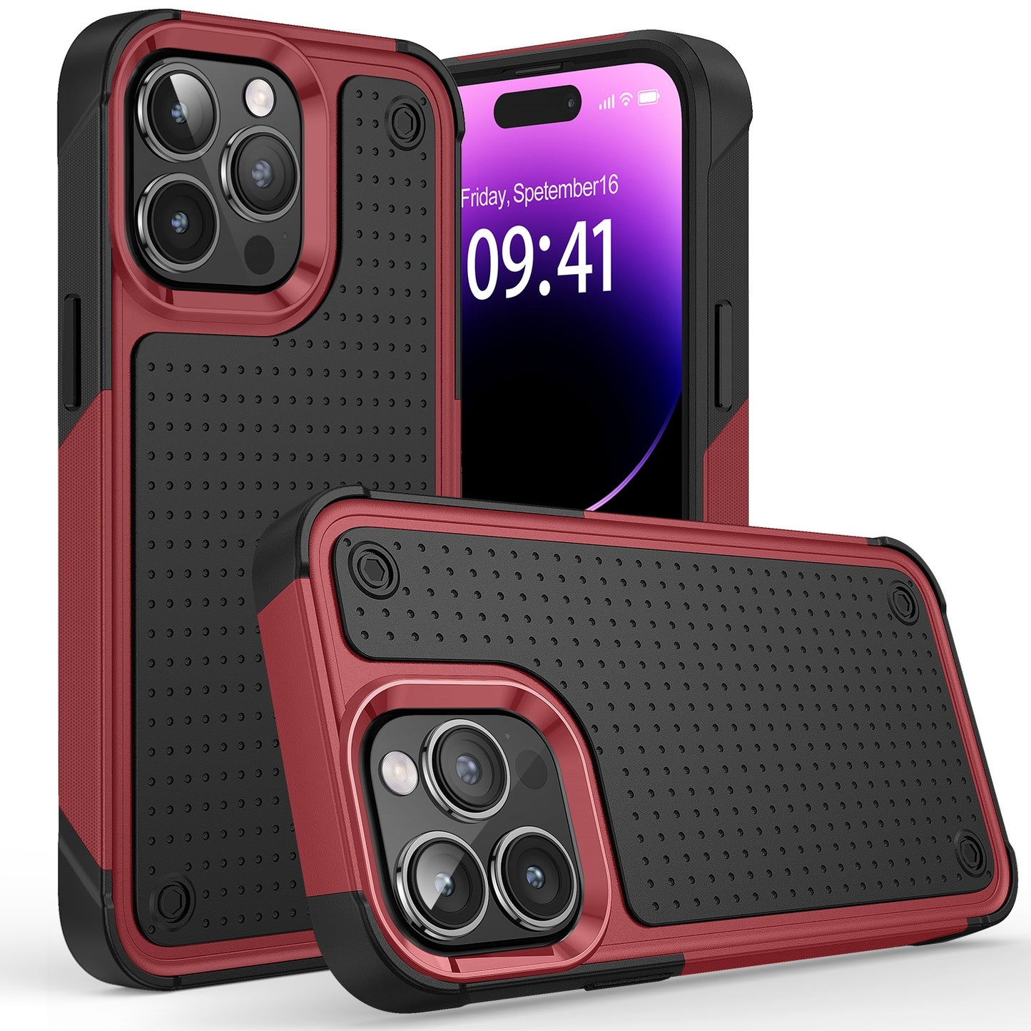 Apple iPhone 11 (XI6.1) DOT Thick Beautiful Hybrid Case Cover - Black/Red (1107065)
