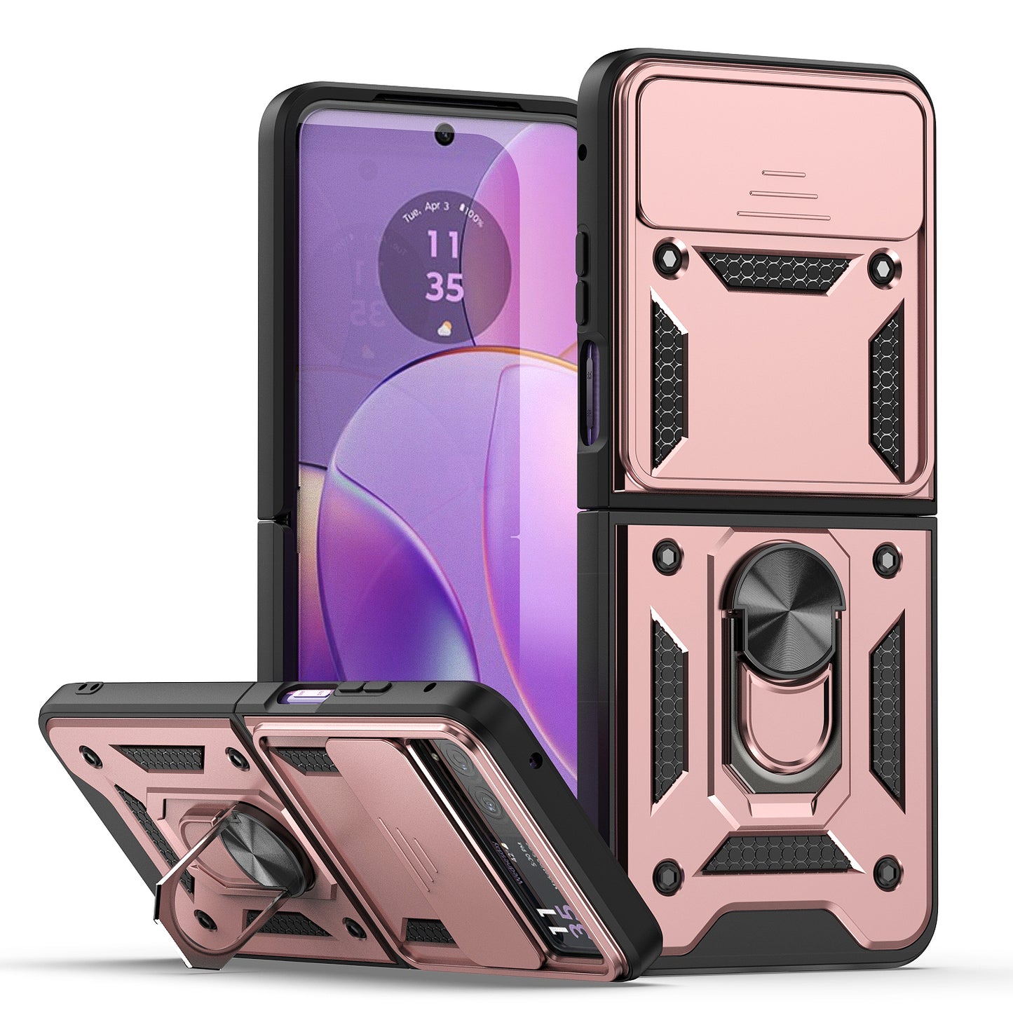 Motorola Razr 2023 ELITE Camera Push Magnetic Ring Stand Hybrid Case Cover - Rose Gold (1106317)