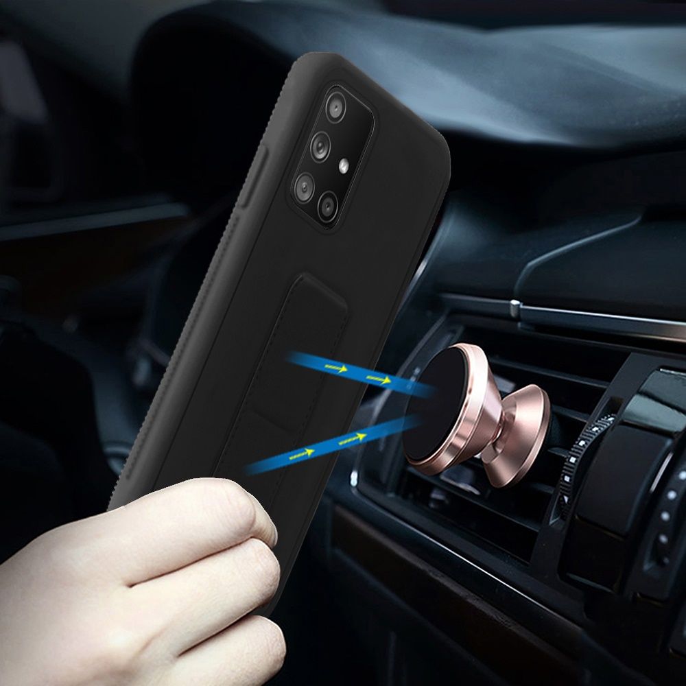 Galaxy A51 5G Foldable Magnetic Kickstand Vegan Case Cover - Black (10988)