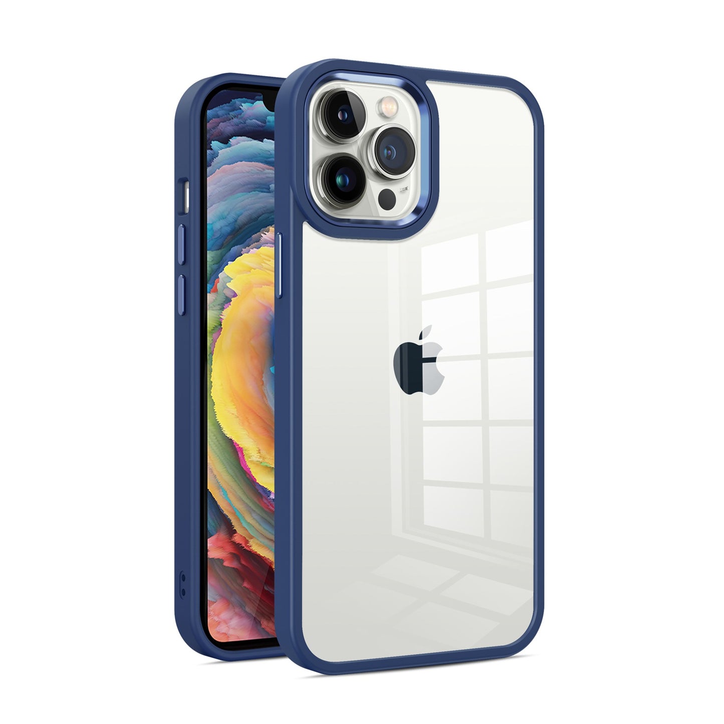 Apple iPhone 14 MAX Finest Transparent Thick Acrylic Hybrid Metal Buttons Cover Case - Blue (1104637)
