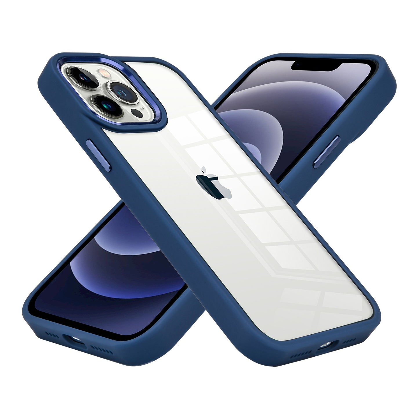 Apple iPhone 14 MAX Finest Transparent Thick Acrylic Hybrid Metal Buttons Cover Case - Blue (1104637)