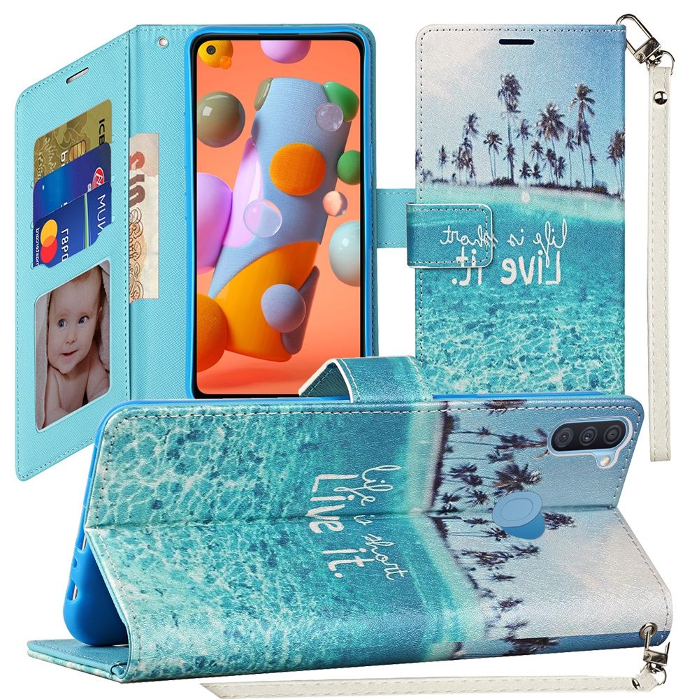 Samsung Galaxy A11 Vegan Design Wallet ID Card Case Cover - Live Life (110088)