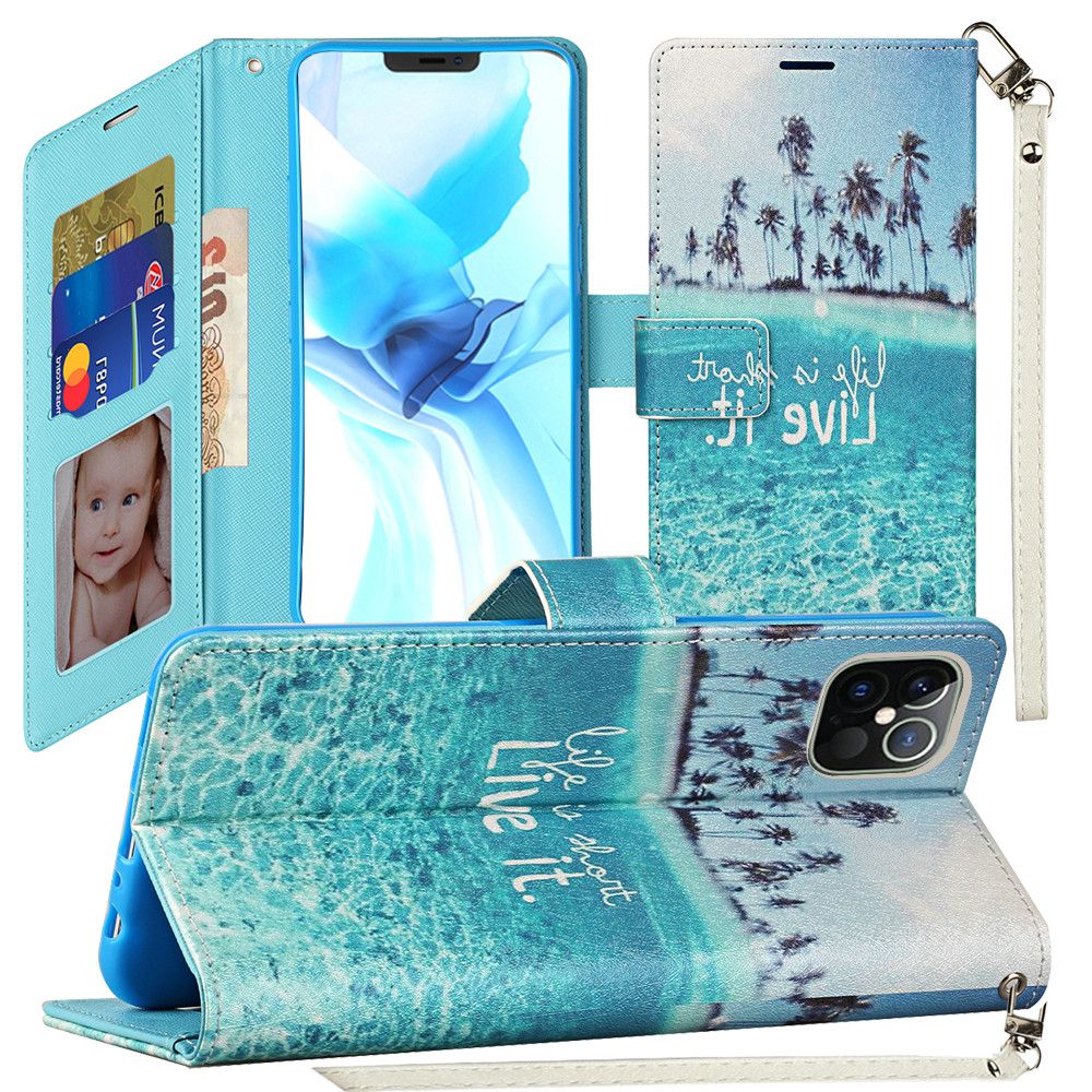 Apple iPhone 12 Pro Max 6.7 Vegan Design Wallet ID Card Case - Live Life (110243)