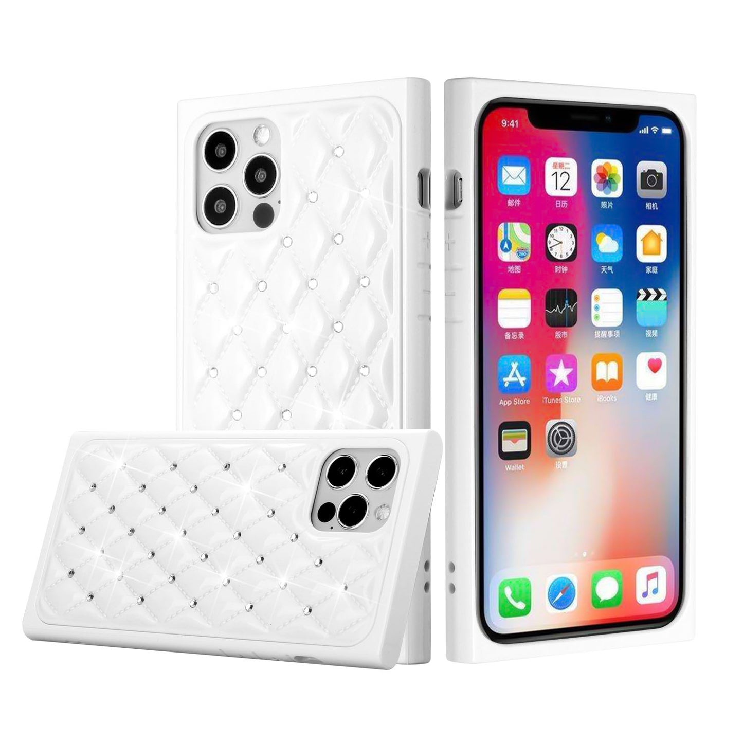 Apple iPhone 13 Pro GEM Diamonds Premium Sturdy Beautiful Hybrid Case Cover - White (1102788)