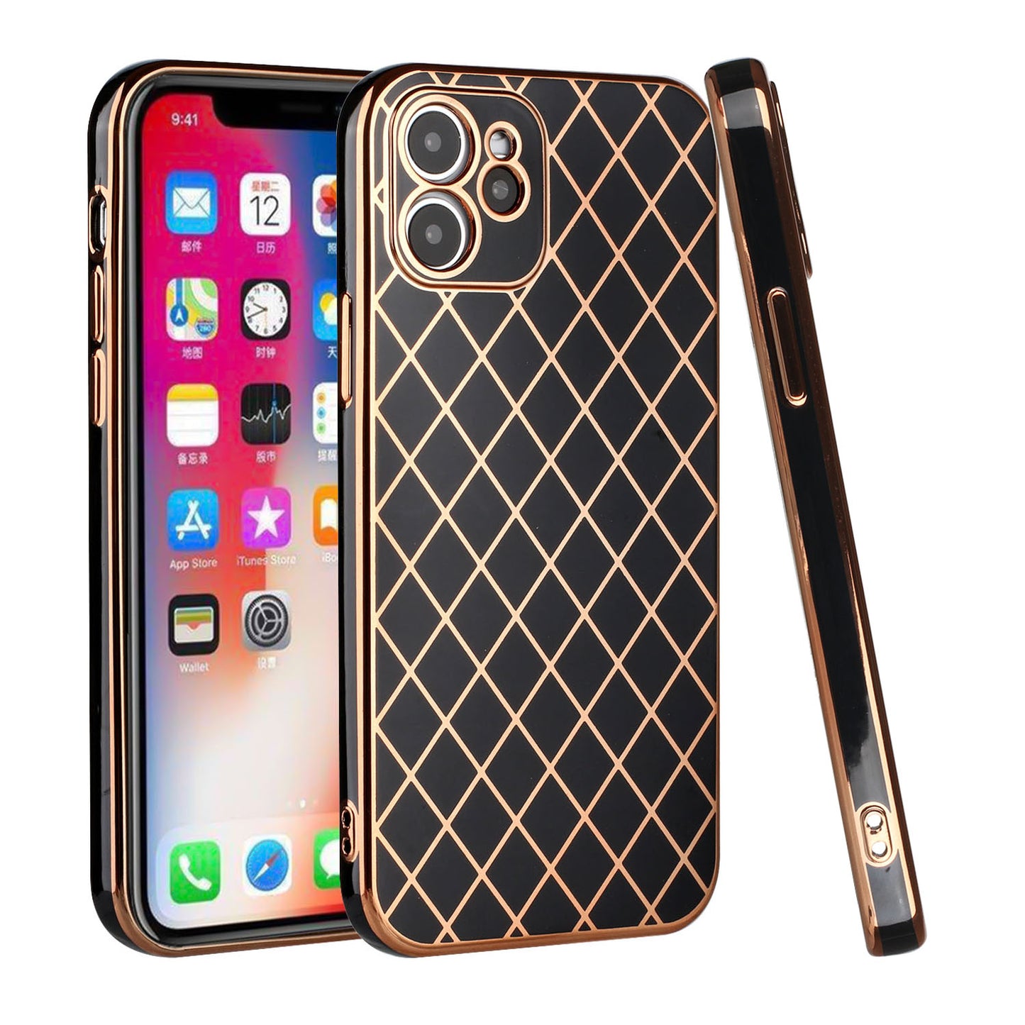 Apple iPhone XR Electroplated Grid Diamond Lines TPU Case Cover - Black (1103029)