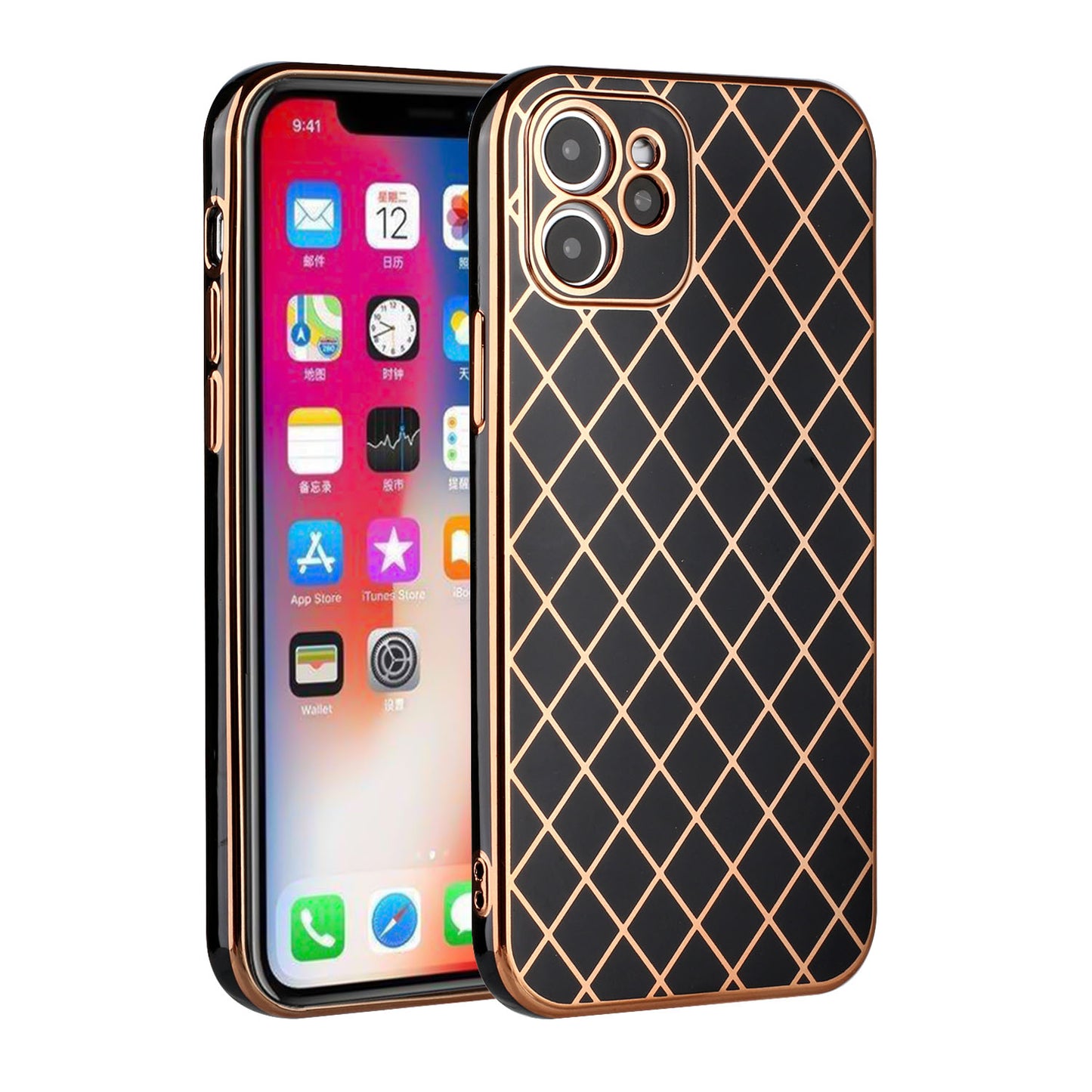 Apple iPhone XR Electroplated Grid Diamond Lines TPU Case Cover - Black (1103029)