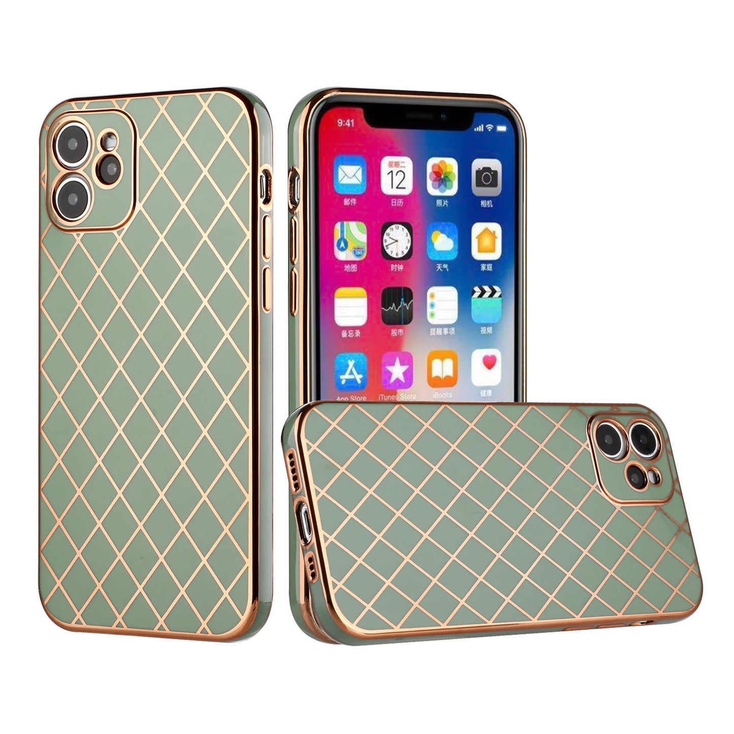 Apple iPhone XR Electroplated Grid Diamond Lines TPU Case Cover - Green (1103030)