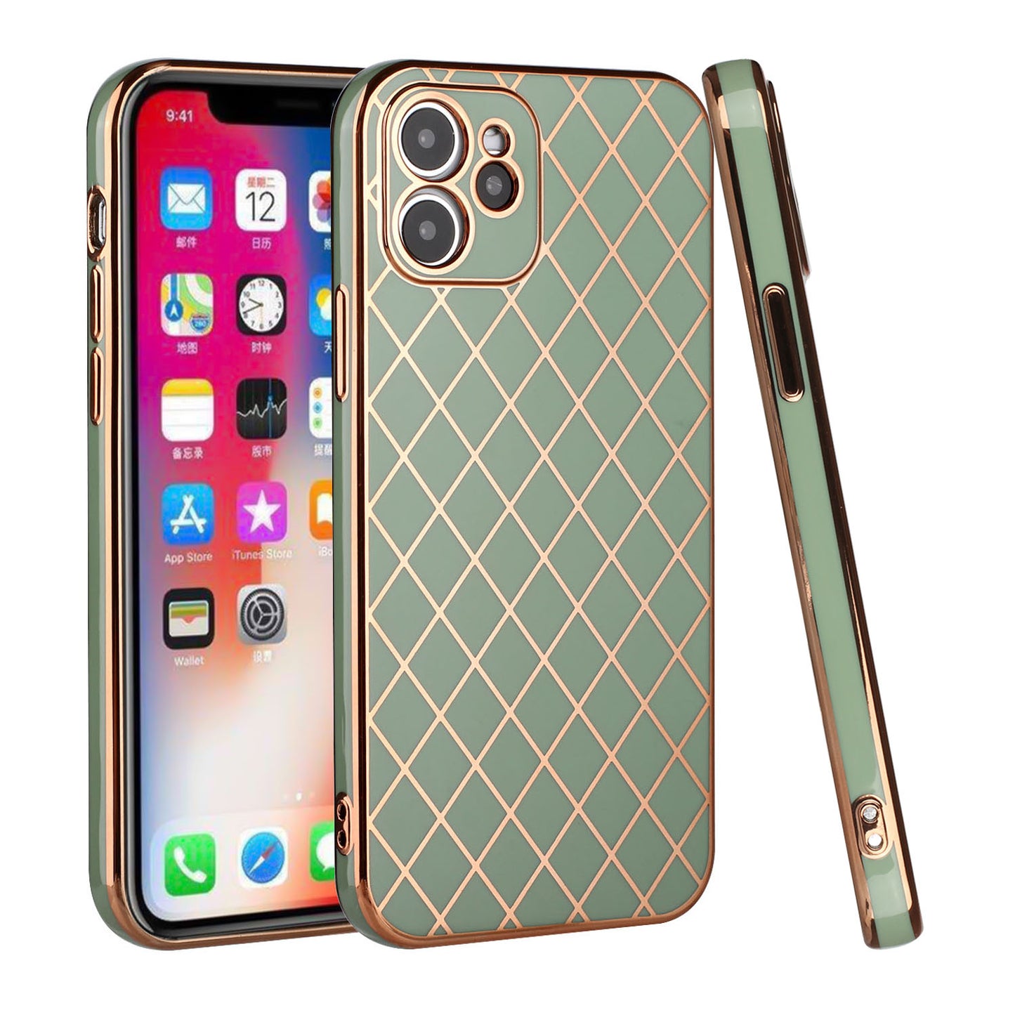Apple iPhone XR Electroplated Grid Diamond Lines TPU Case Cover - Green (1103030)