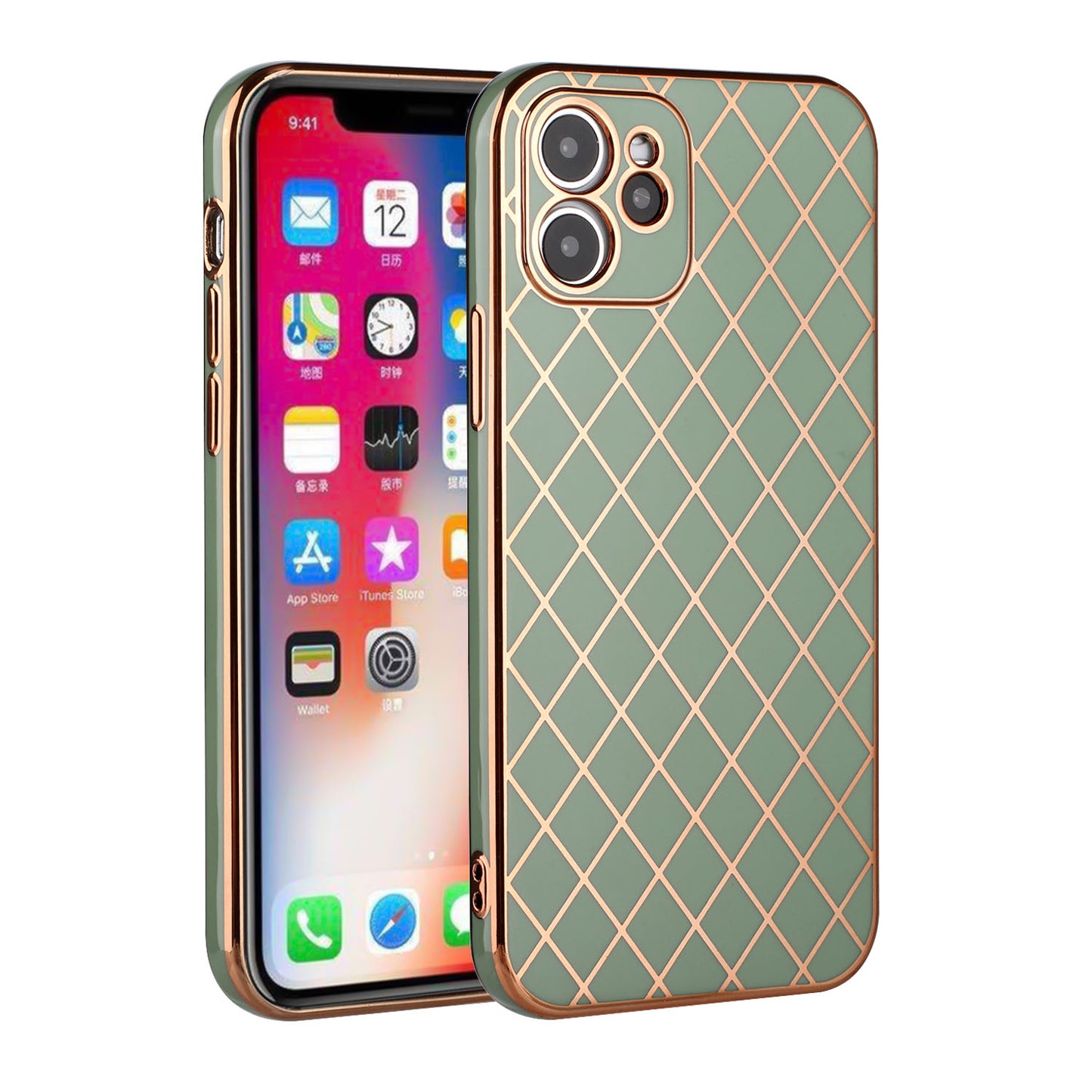 Apple iPhone XR Electroplated Grid Diamond Lines TPU Case Cover - Green (1103030)