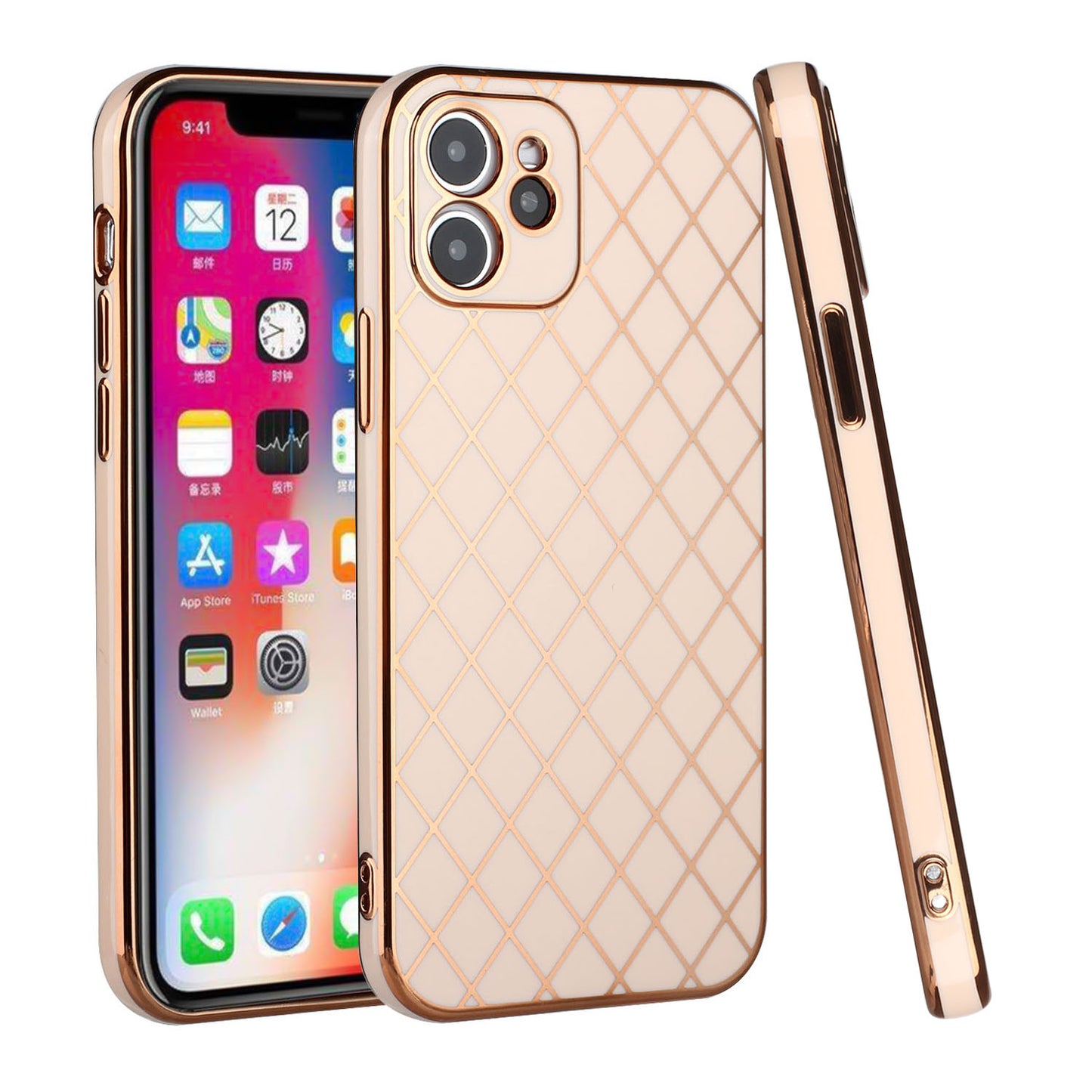Apple iPhone XR Electroplated Grid Diamond Lines TPU Case Cover - Rose Gold (1103032)