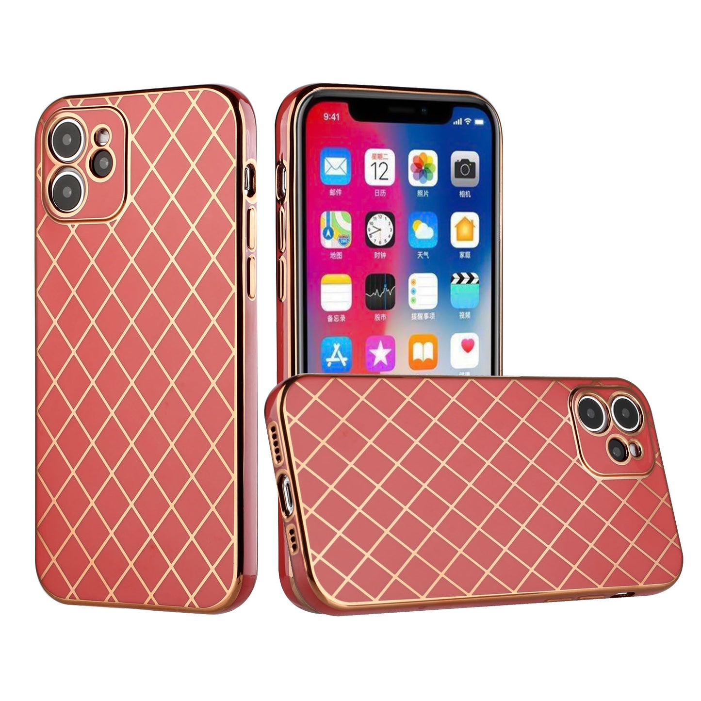 Apple iPhone XR Electroplated Grid Diamond Lines TPU Case Cover - Red (1103031)