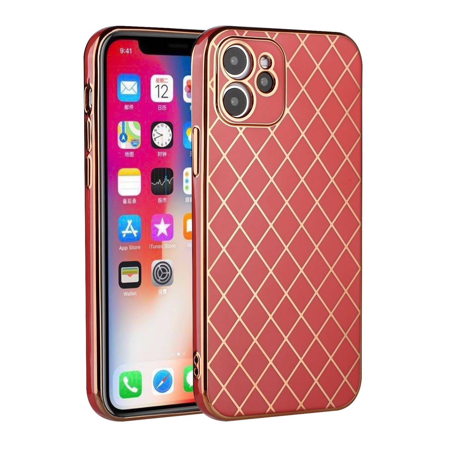 Apple iPhone XR Electroplated Grid Diamond Lines TPU Case Cover - Red (1103031)