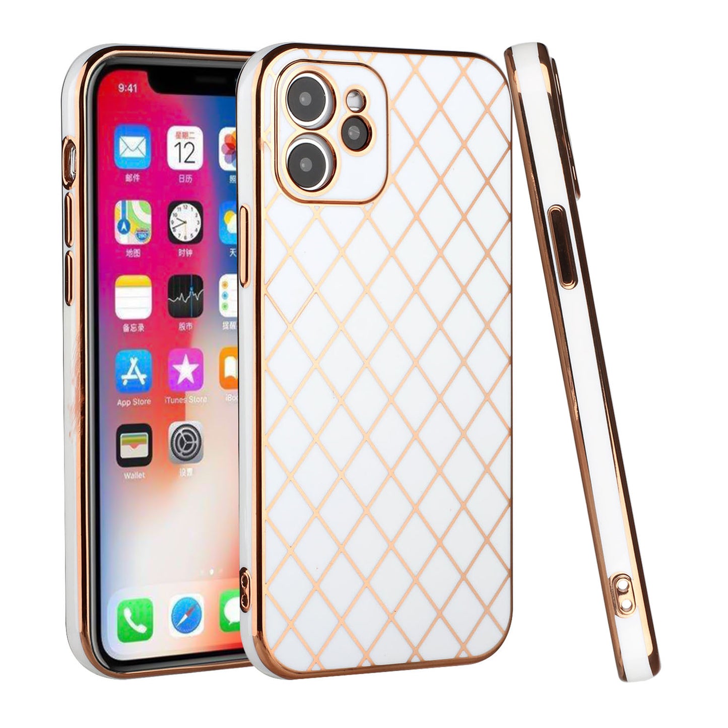 Apple iPhone XR Electroplated Grid Diamond Lines TPU Case Cover - White (1103033)