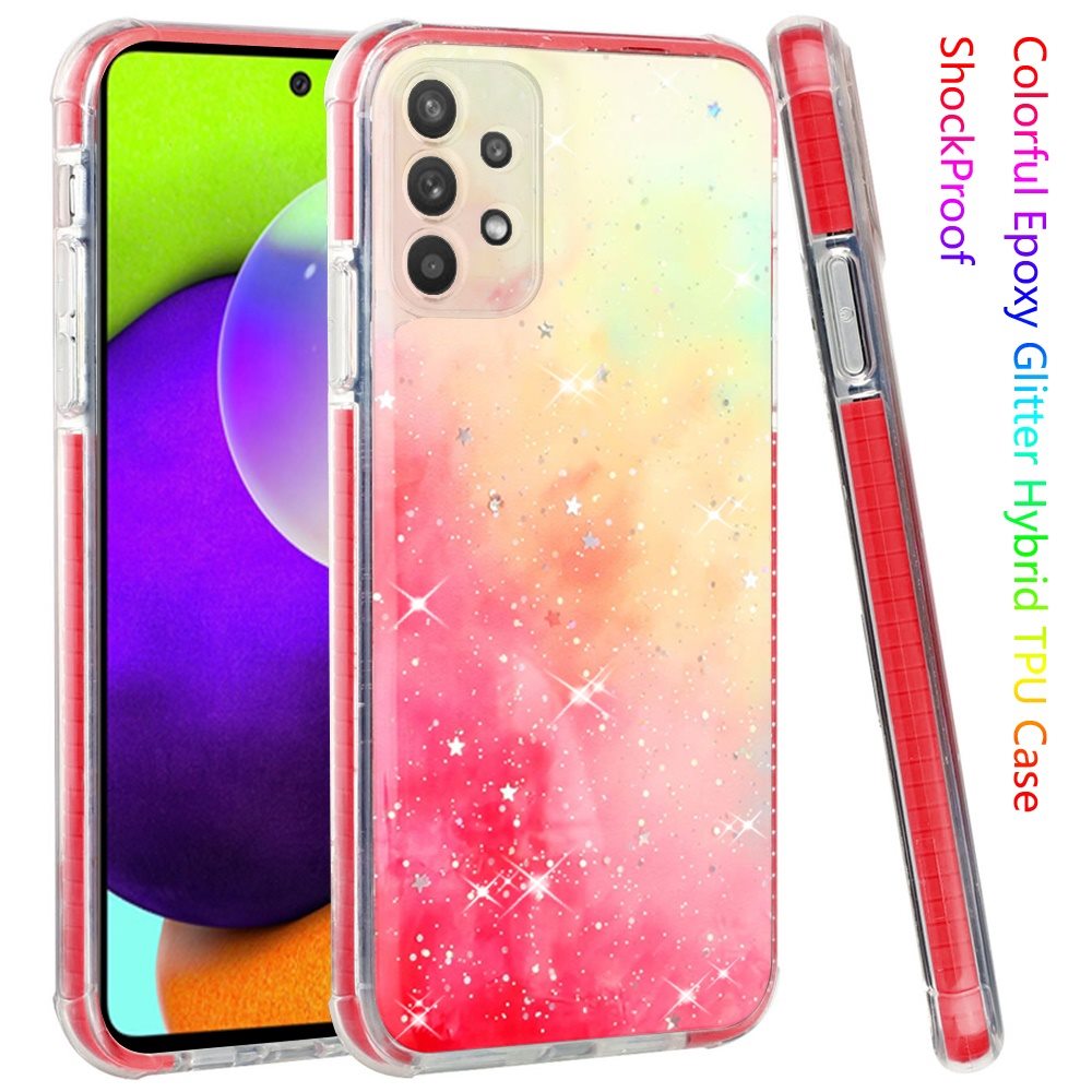Samsung Galaxy A52 5G HOLI Colorful Epoxy Glitter Hybrid TPU Case Cover - Pink & Yellow (1101508)
