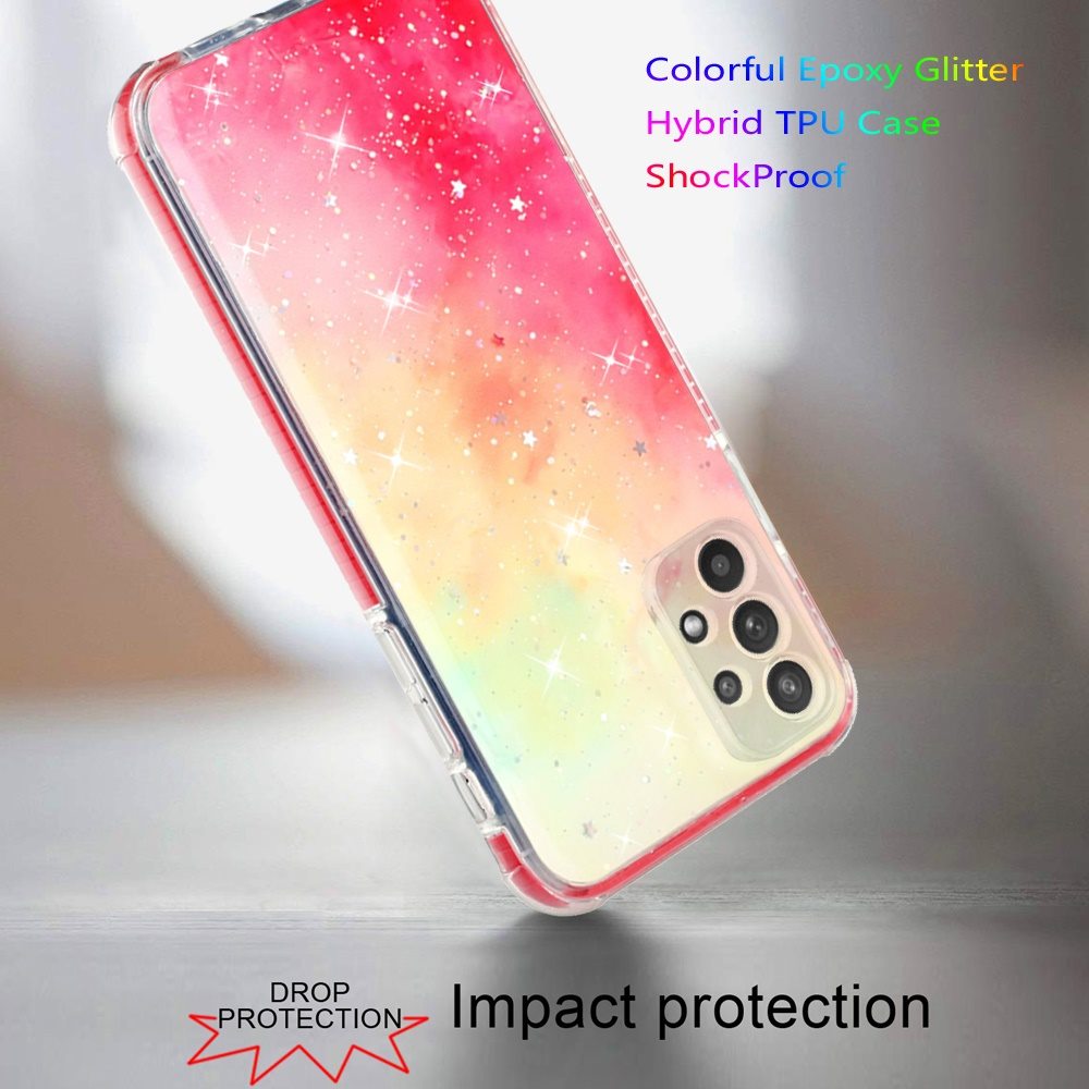 Samsung Galaxy A52 5G HOLI Colorful Epoxy Glitter Hybrid TPU Case Cover - Pink & Yellow (1101508)