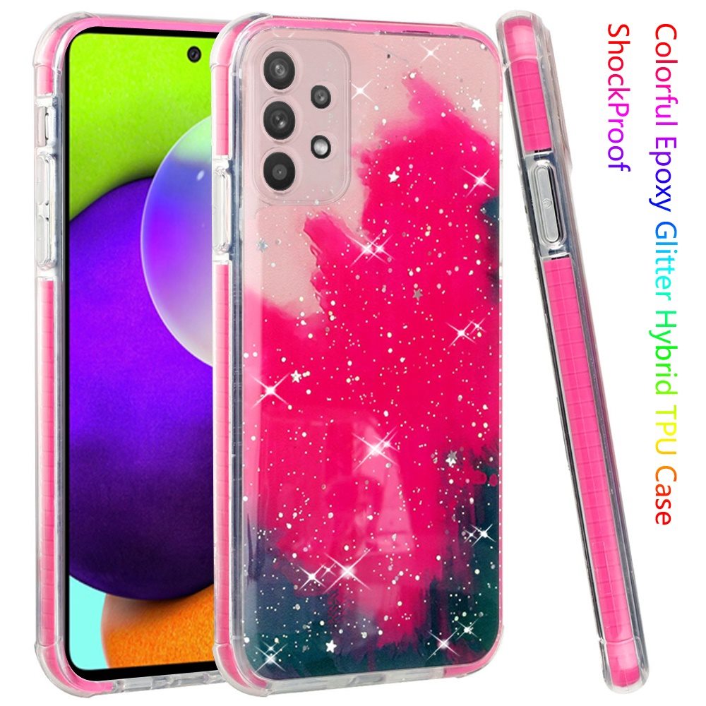 Samsung Galaxy A52 5G HOLI Colorful Epoxy Glitter Hybrid TPU Case Cover - Hot Pink (1101509)