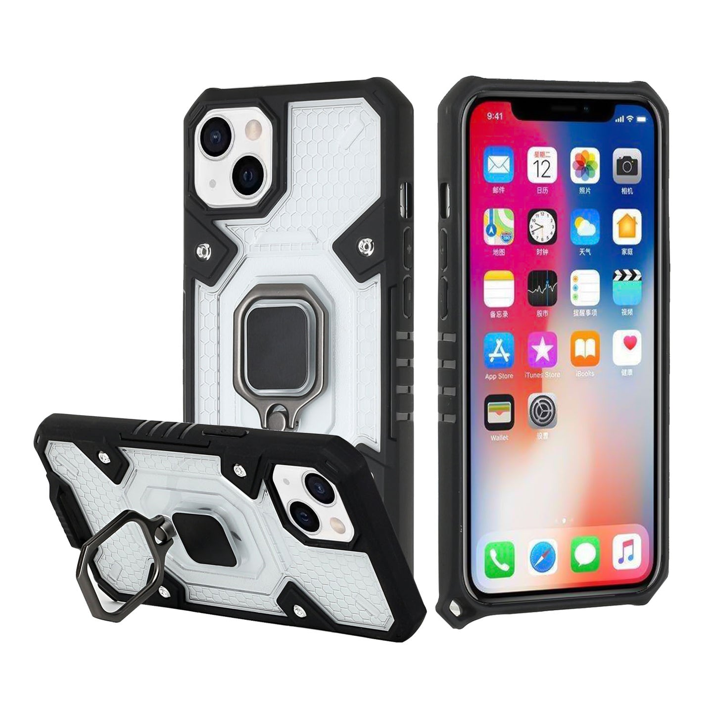 Apple iPhone 13 Pro Max 6.7 Transparent Design Shockproof Magnetic Ring Stand Case Cover - Clear (1102176)