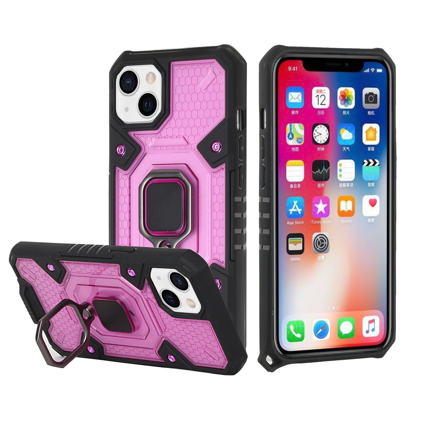 Apple iPhone 13 Pro Max 6.7 Transparent Design Shockproof Magnetic Ring Stand Case Cover - Purple (1102177)