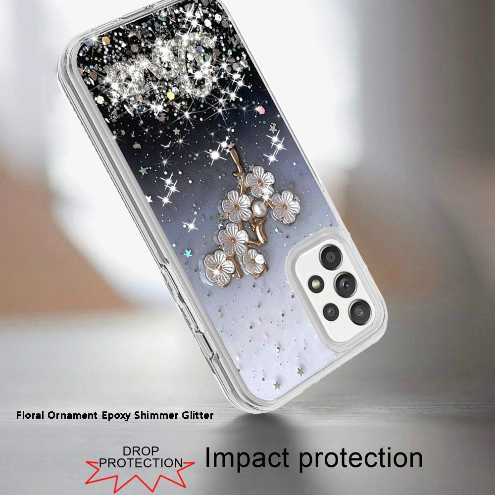 Samsung Galaxy A52 5G Love Floral Ornament Epoxy Shimmer Glitter Case Cover - Black (1101589)